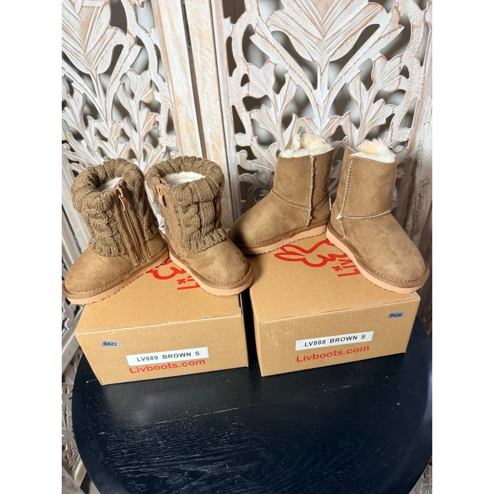 Livboots Kids Brown Suede Faux Fur Winter Boots LV888 LV889 Small S